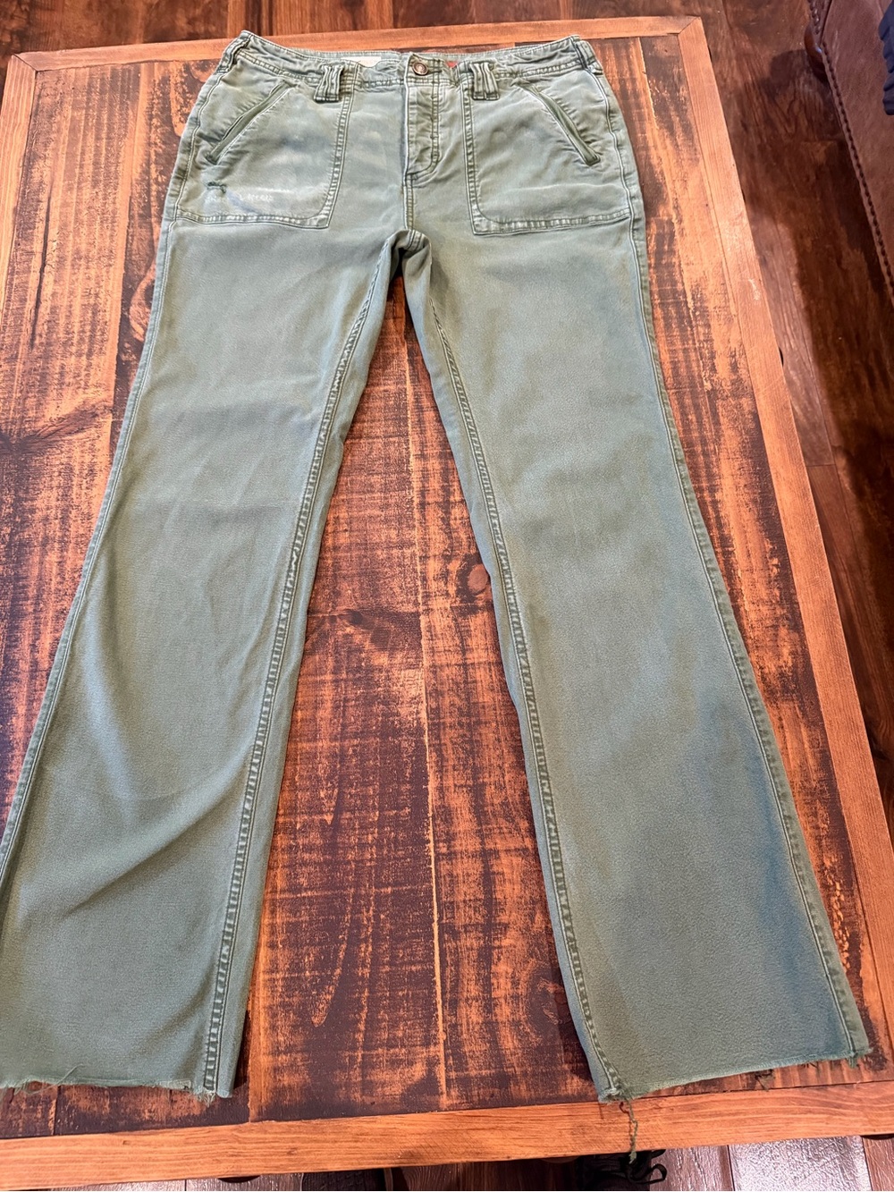 Pilcro Olive Green Wide-Leg Flare Jeans